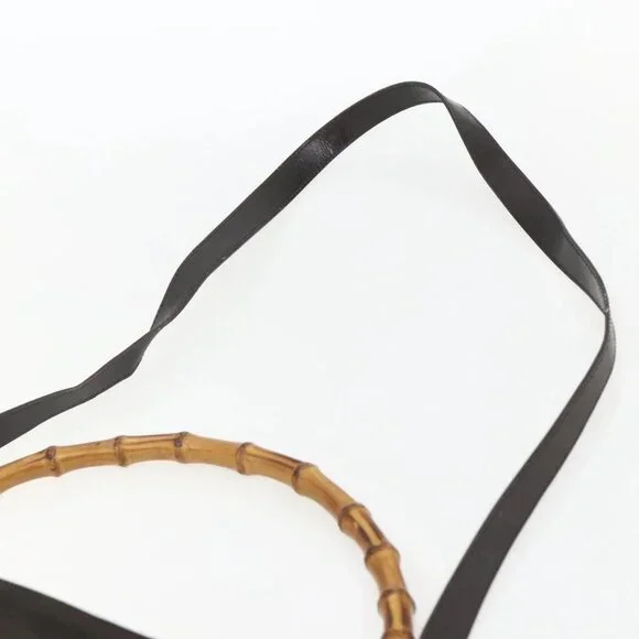 GUCCI Bamboo Shoulder Bag Nylon 2way Brown Silver Auth 151470